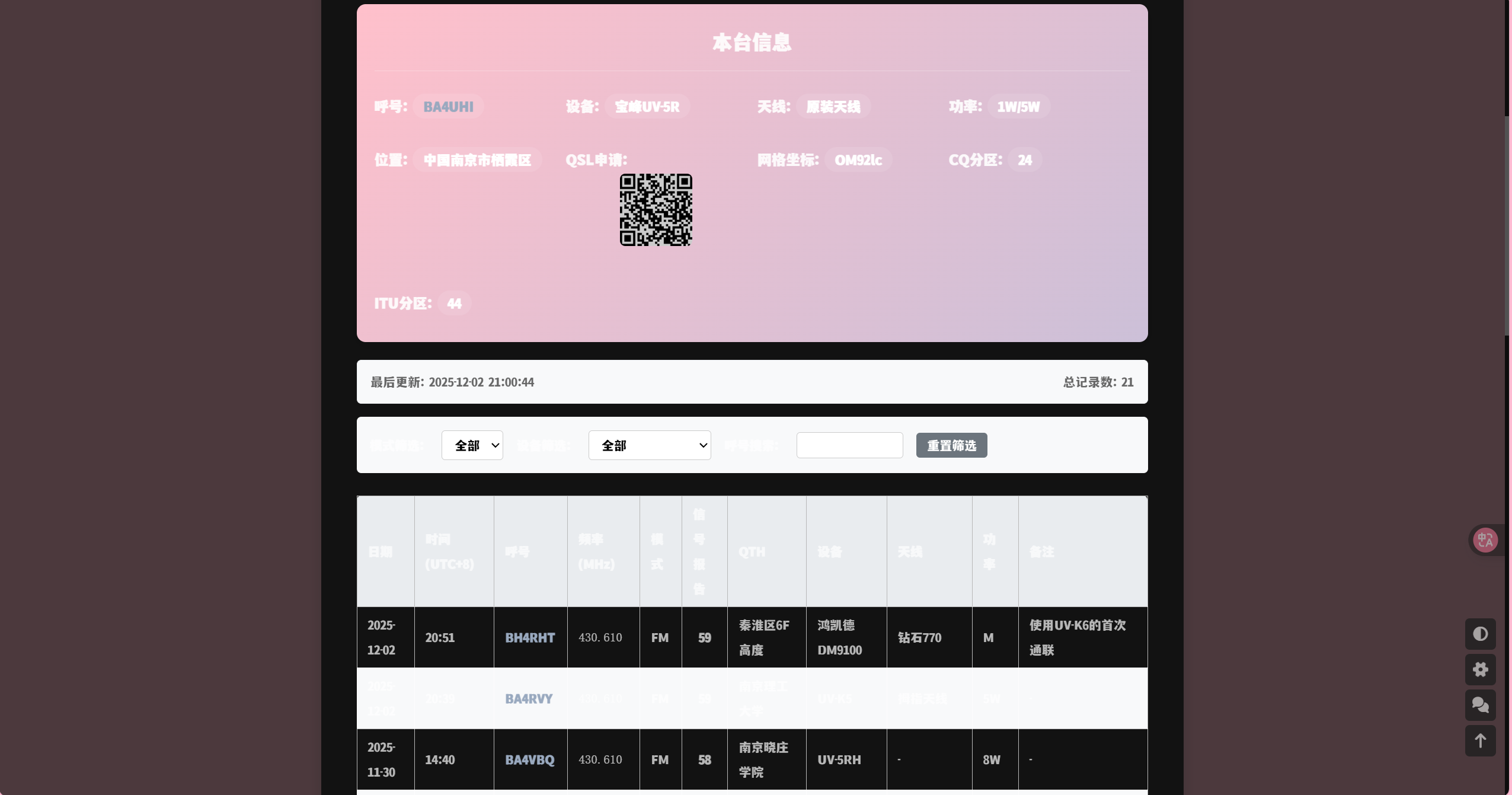 曾经的黑夜模式QSL page